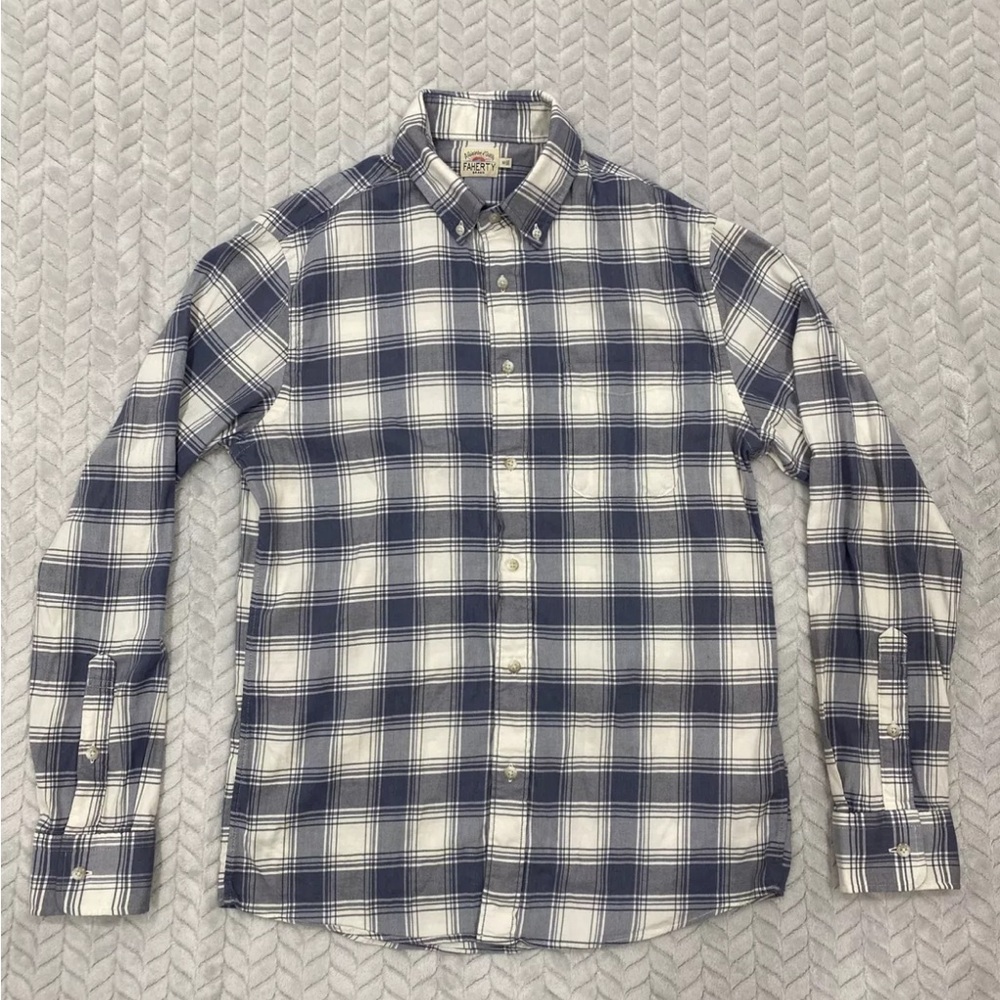 Men's Faherty The Movement Flannel Shirt Plaid Supima Cotton in Blue Size Medium